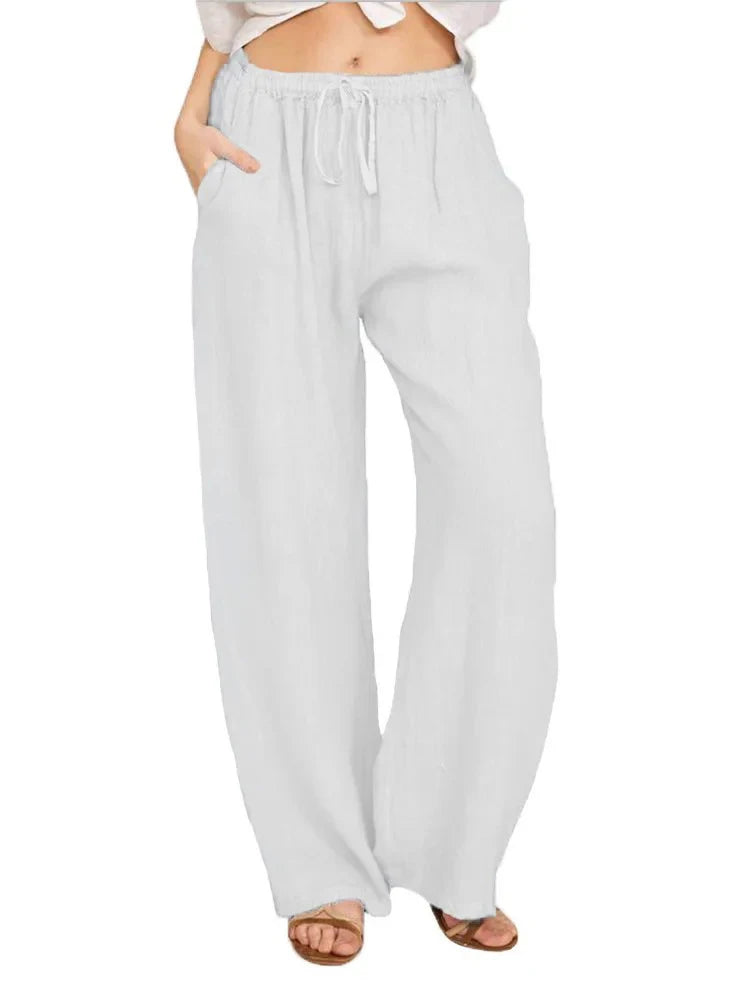 Summer and Autumn Women Cotton Linen Elastic Waist Pants