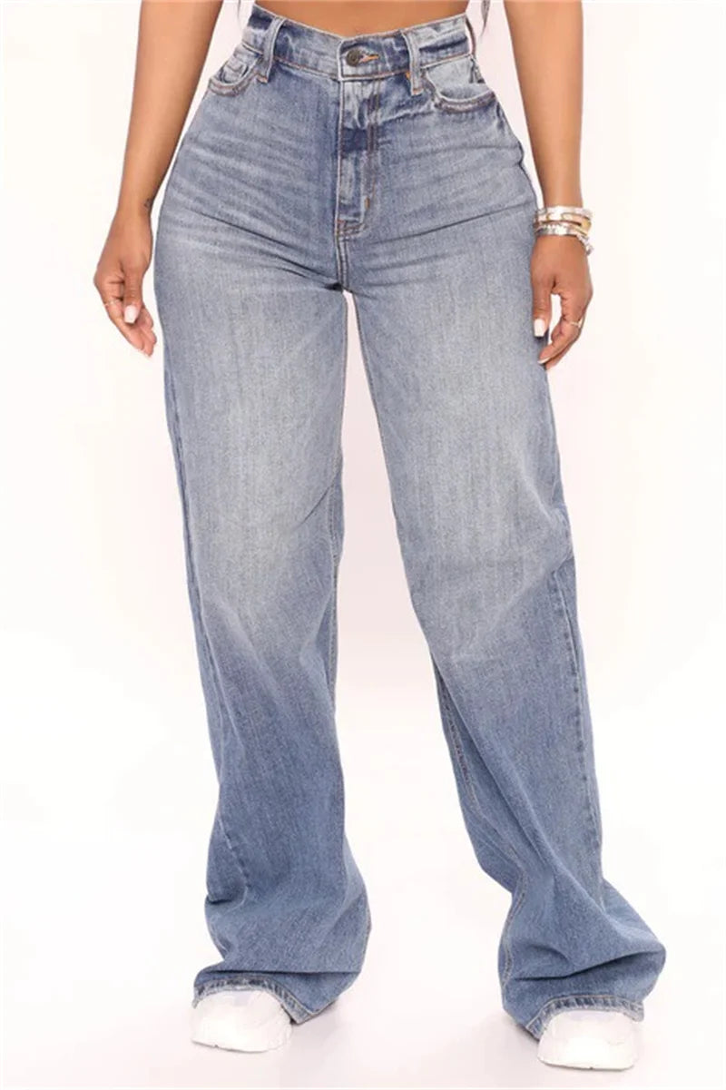 Y2K High Blue Fashion Loose Wide Leg Denim Jeans