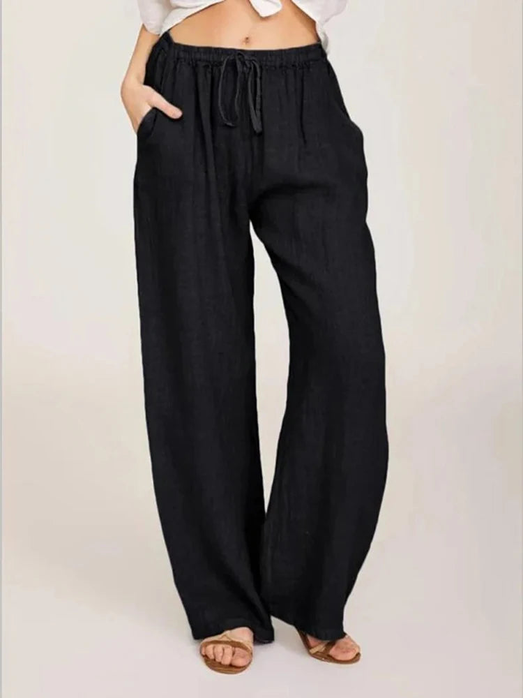 Summer and Autumn Women Cotton Linen Elastic Waist Pants