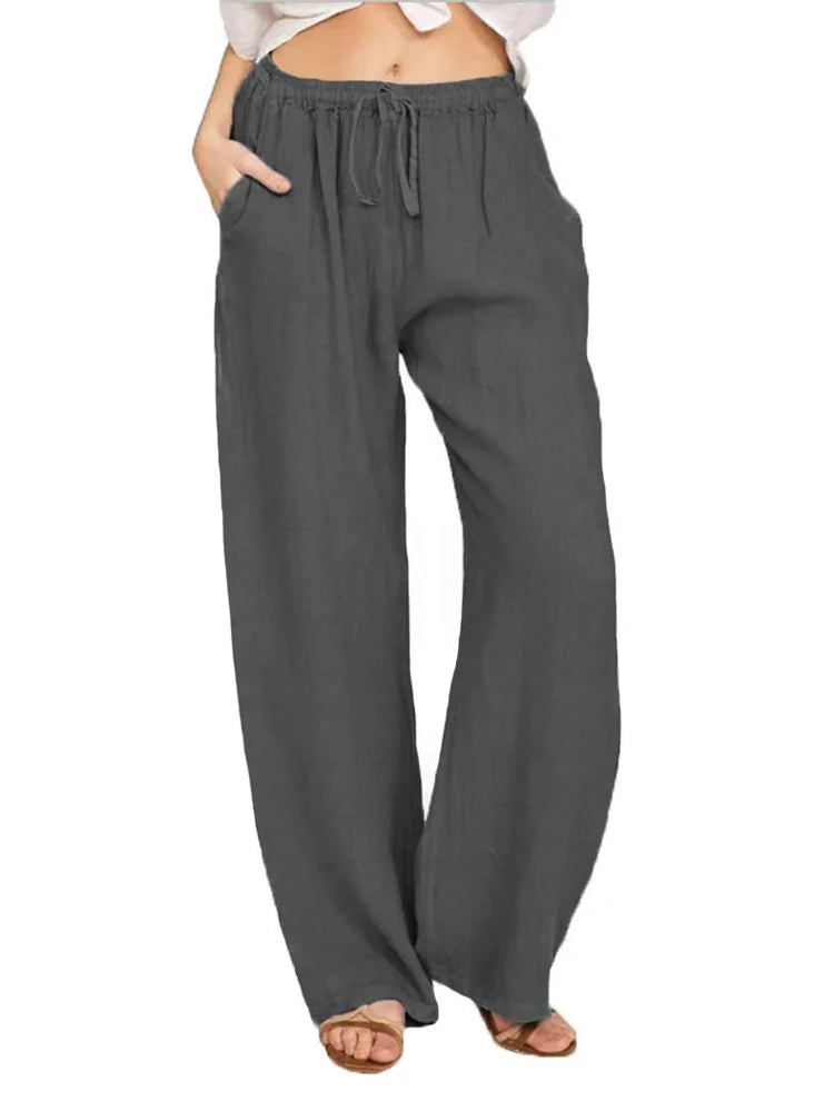 Summer and Autumn Women Cotton Linen Elastic Waist Pants