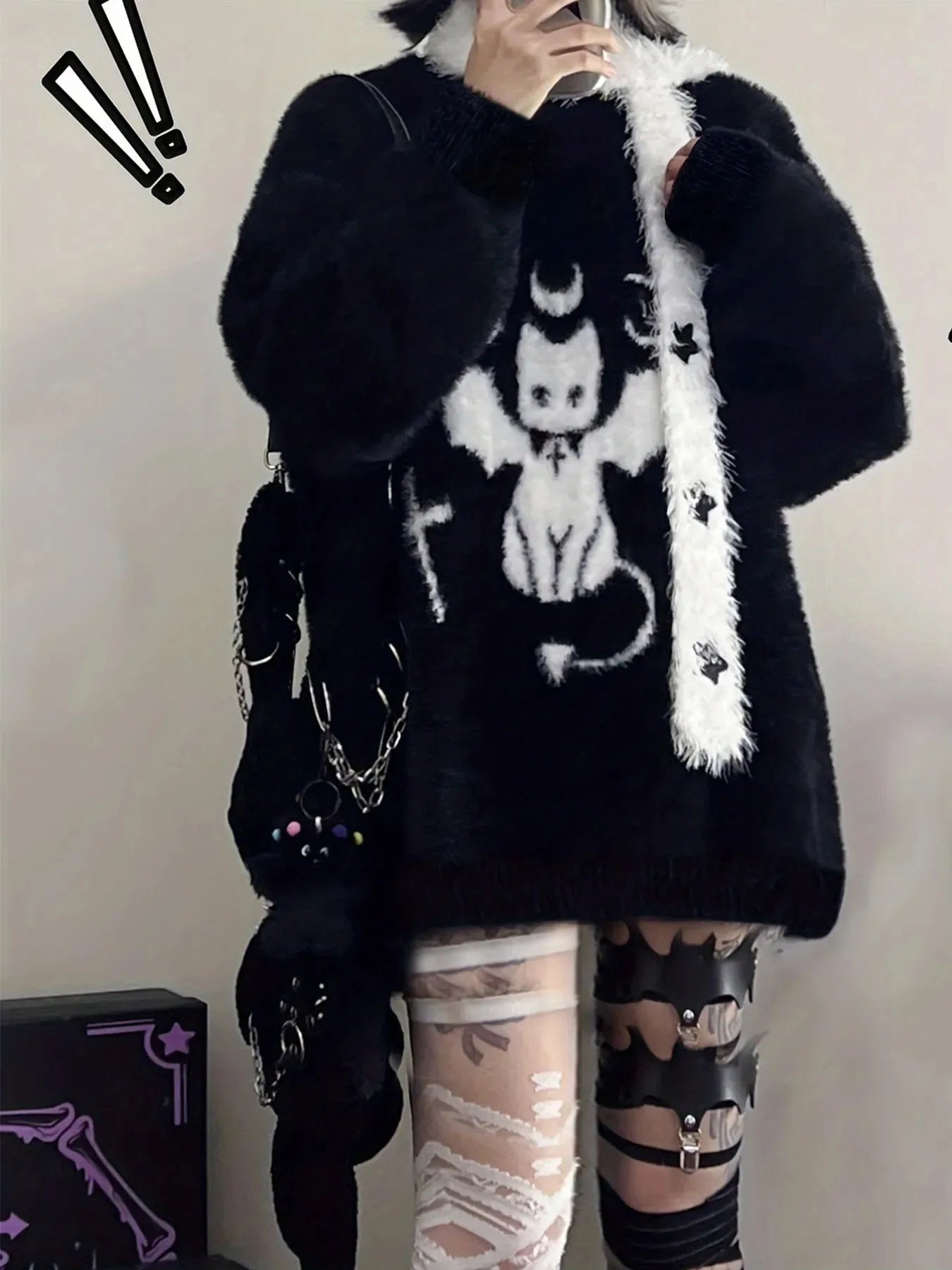 Harajuku Gothic Casual Grunge Kitty Comfy Sweater