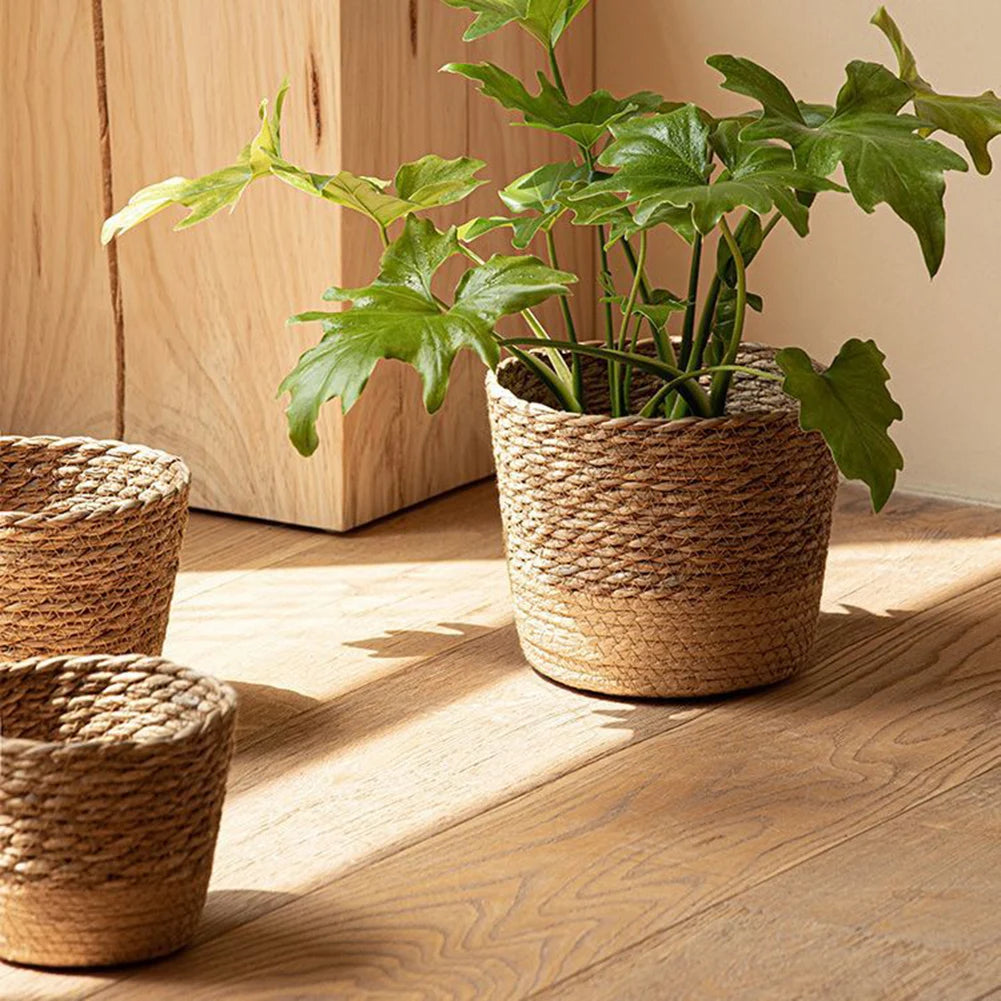 Straw Flower Pot Rattan Storage Basket