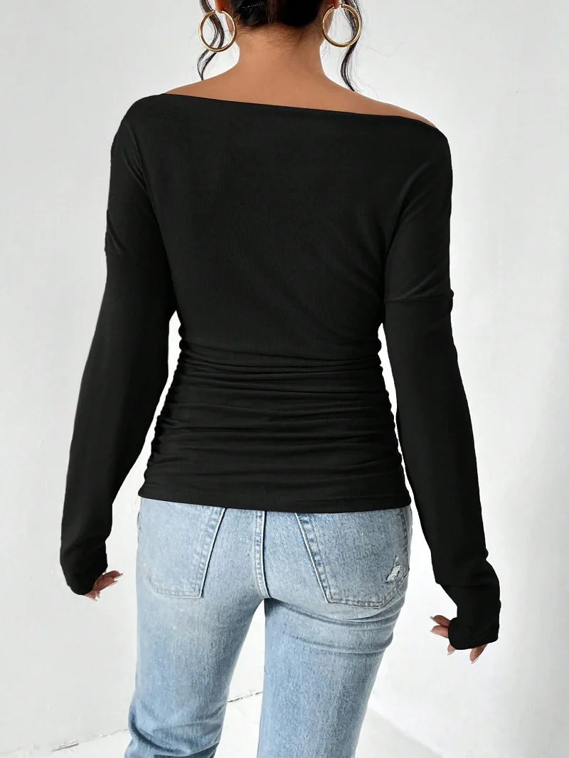 Fashion Women's One-Shoulder Long-Sleeved Blouse Designer Carefully Designed For Commuting To And From The Formal Occasion