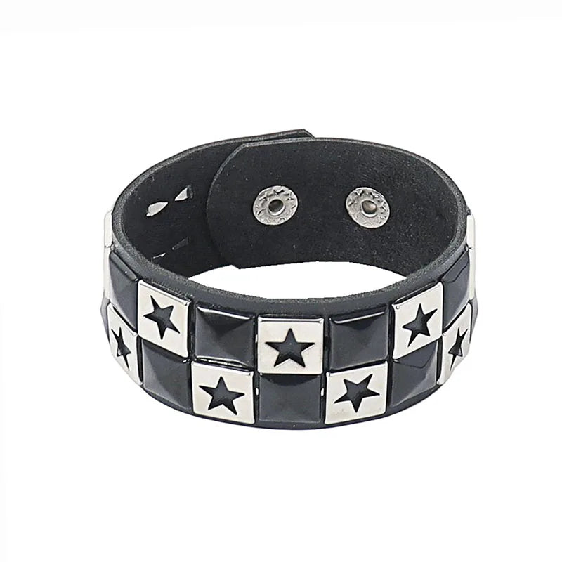 Dark Gothic Punk Star Leather Bracelet Sets