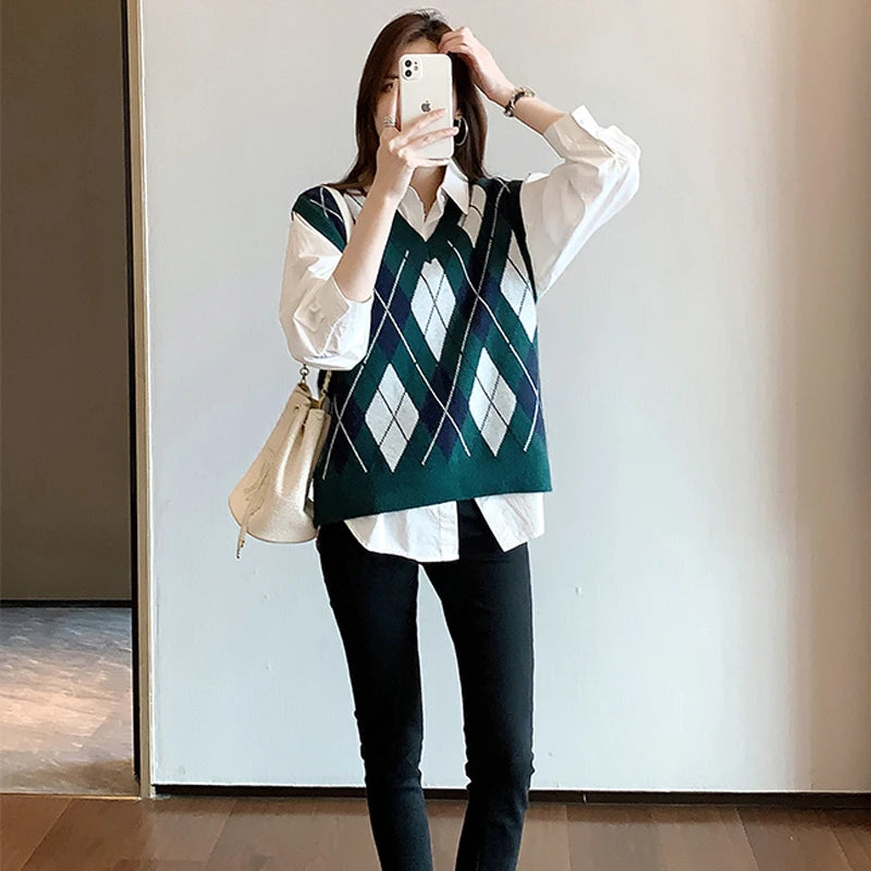 White Korean-Style Long-Sleeved Blouse for Women Casual Office Lady Shirt Loose Fit Mid-Length Turn-Down Collar Simple Women's Top