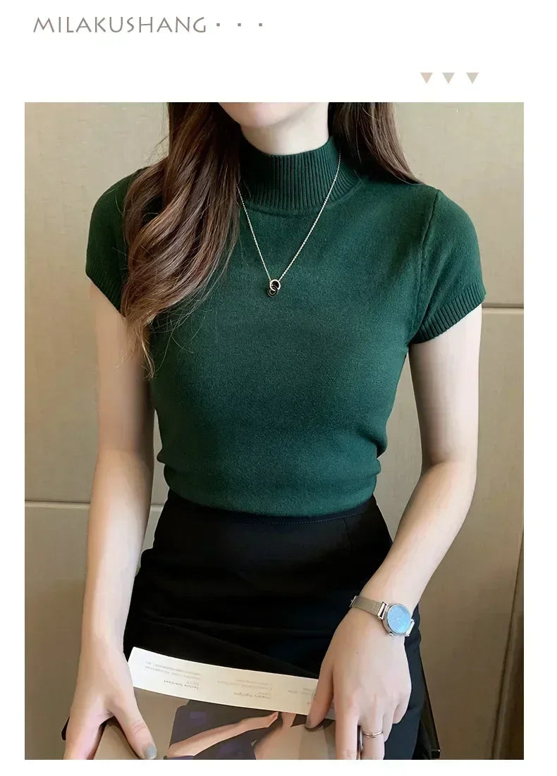 New Solid Slim Turtleneck Crop Tube Top