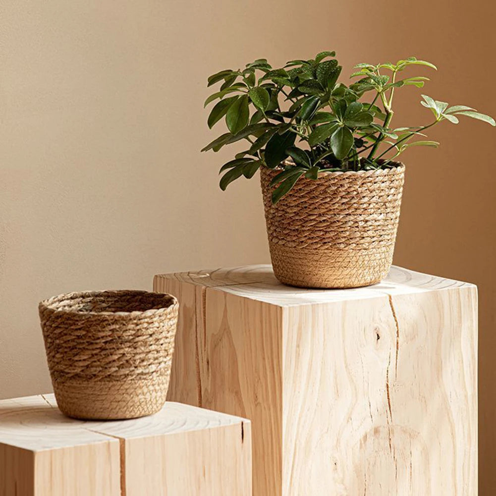 Straw Flower Pot Rattan Storage Basket