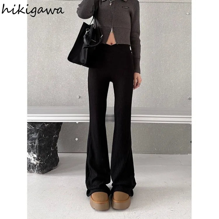 Casual Slim Fit High Waist Flare Trousers