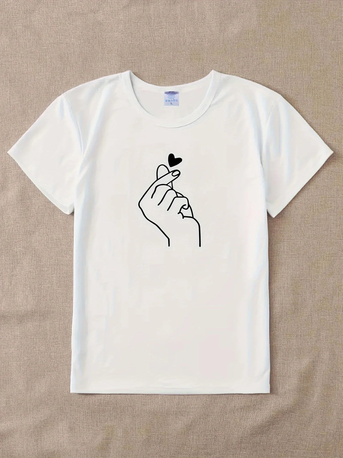 Finger Heart Casual Crew Neck T-Shirt