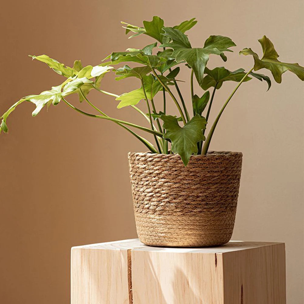 Straw Flower Pot Rattan Storage Basket