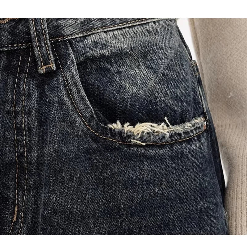New Style Y2K Streetwear Retro Dust High Waist Jeans