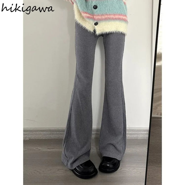 Casual Slim Fit High Waist Flare Trousers