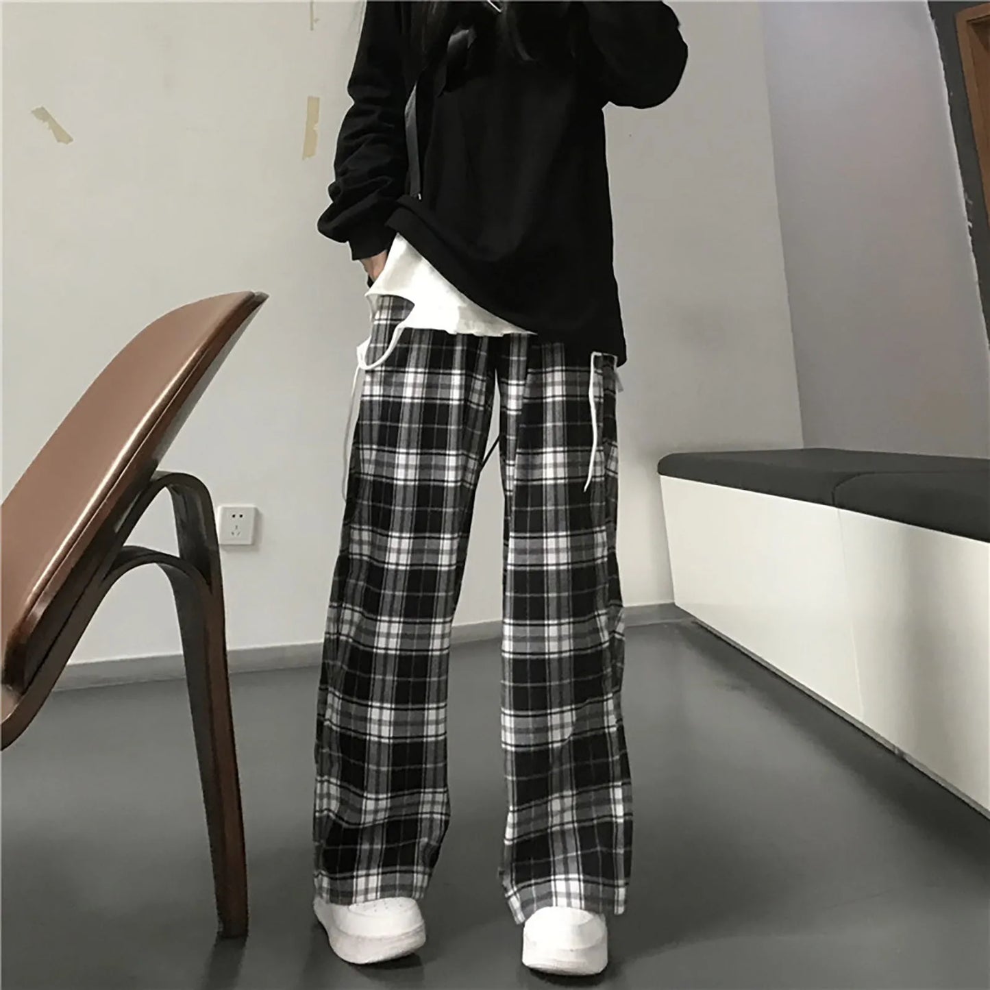 Plaid Black & White Grunge Baggy Bottoms