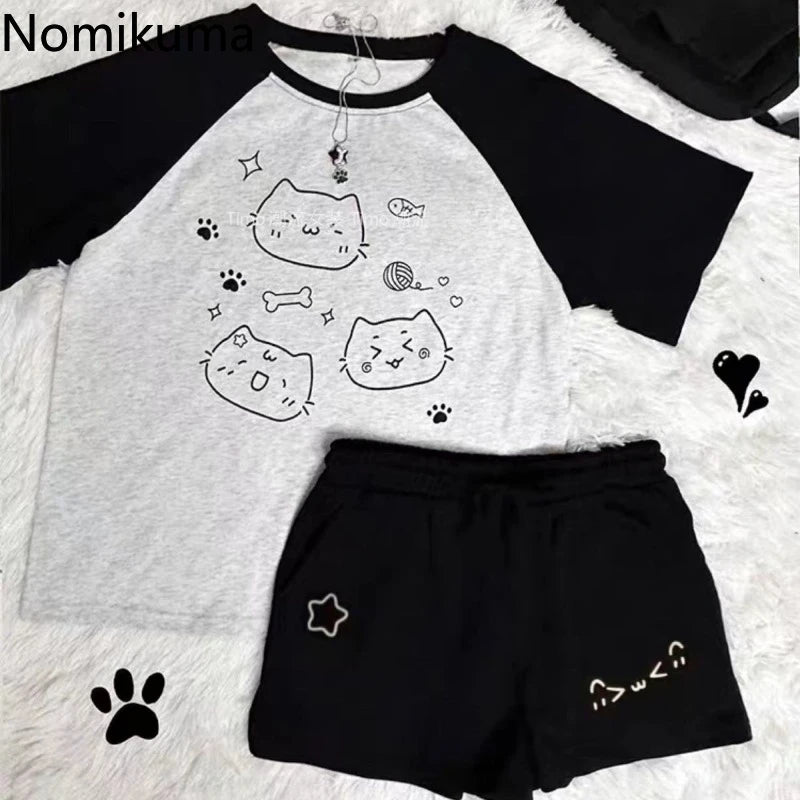 Cotton Cat Kawaii Printed Star Shorts