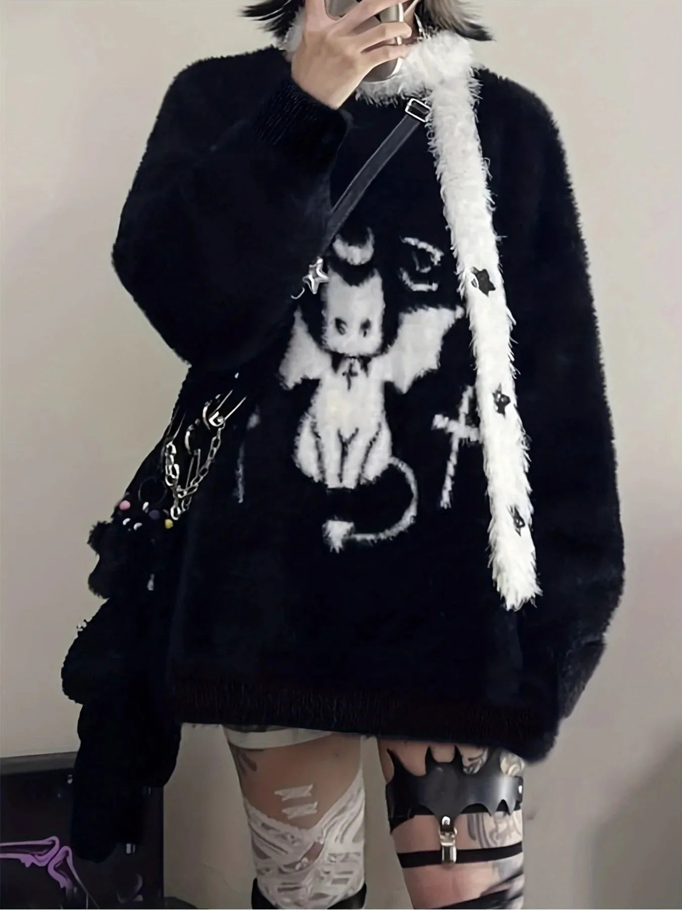 Harajuku Gothic Casual Grunge Kitty Comfy Sweater