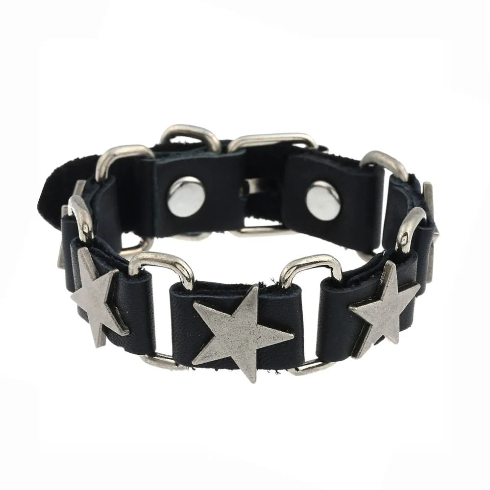 Dark Gothic Punk Star Leather Bracelet Sets