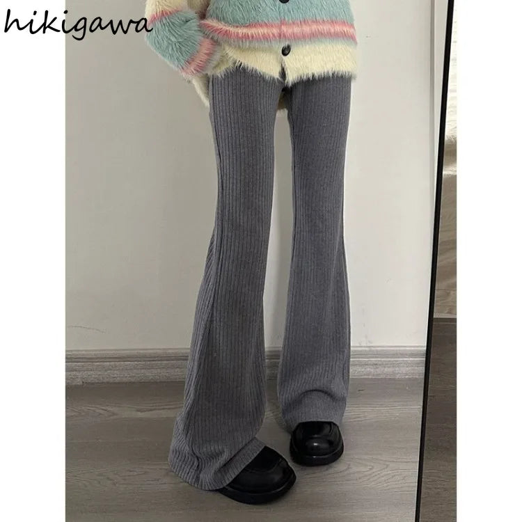 Casual Slim Fit High Waist Flare Trousers