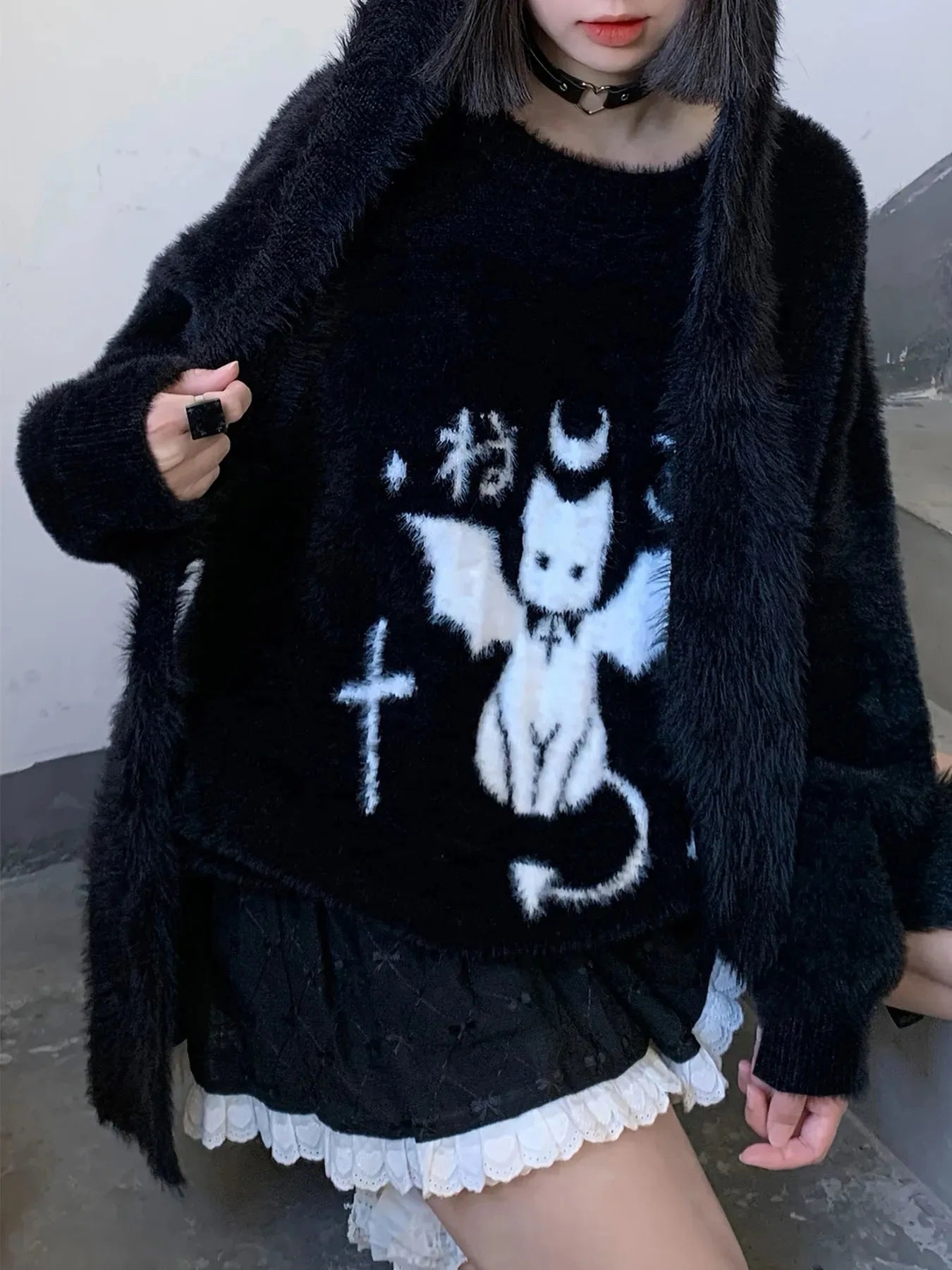Harajuku Gothic Casual Grunge Kitty Comfy Sweater