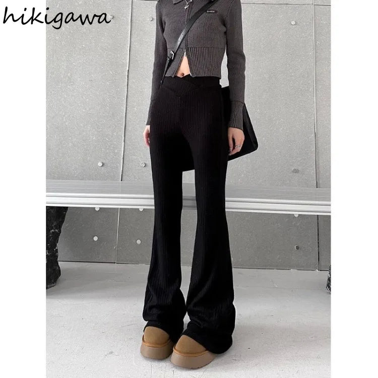 Casual Slim Fit High Waist Flare Trousers
