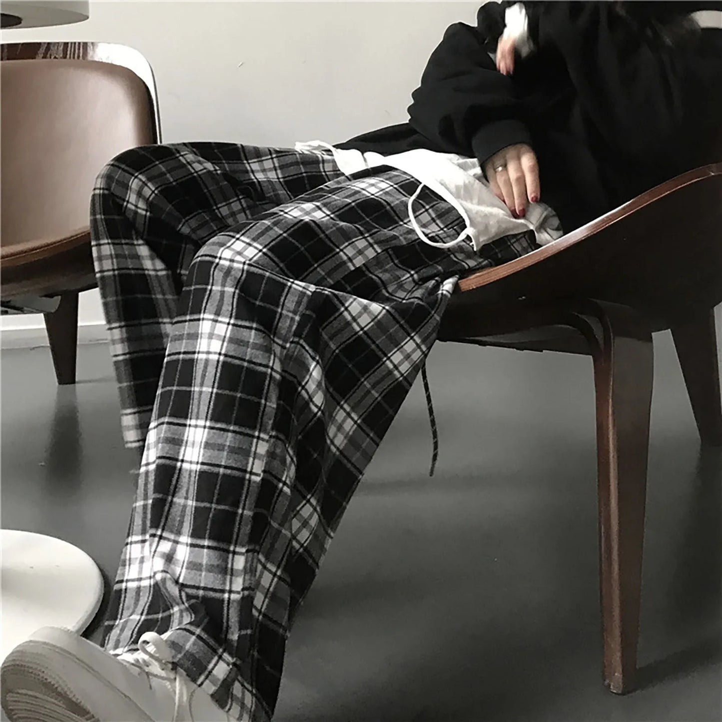Plaid Black & White Grunge Baggy Bottoms