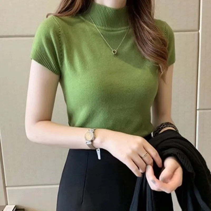 New Solid Slim Turtleneck Crop Tube Top
