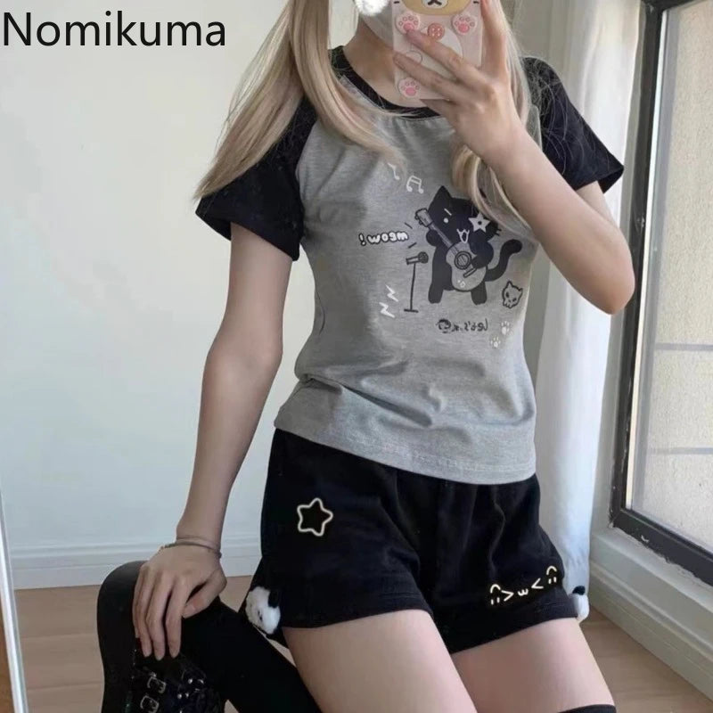 Cotton Cat Kawaii Printed Star Shorts