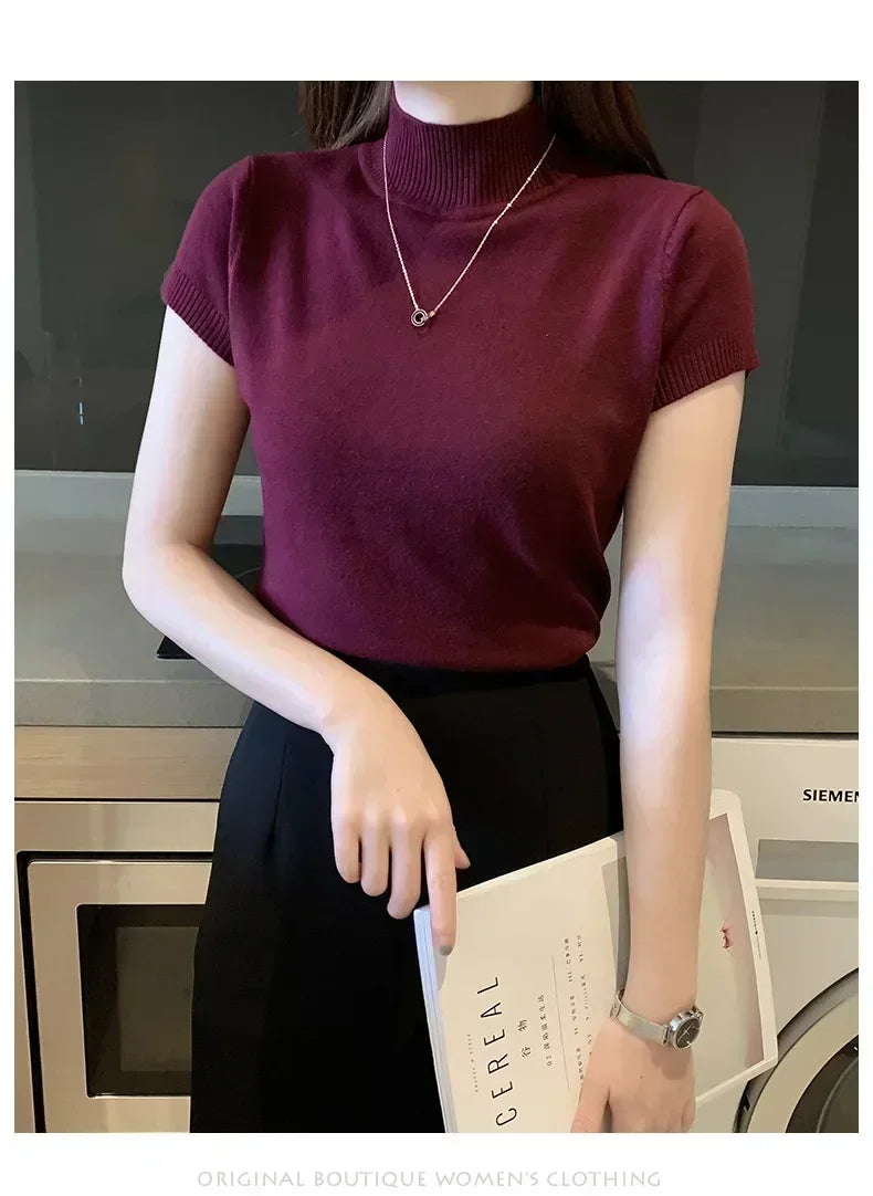 New Solid Slim Turtleneck Crop Tube Top