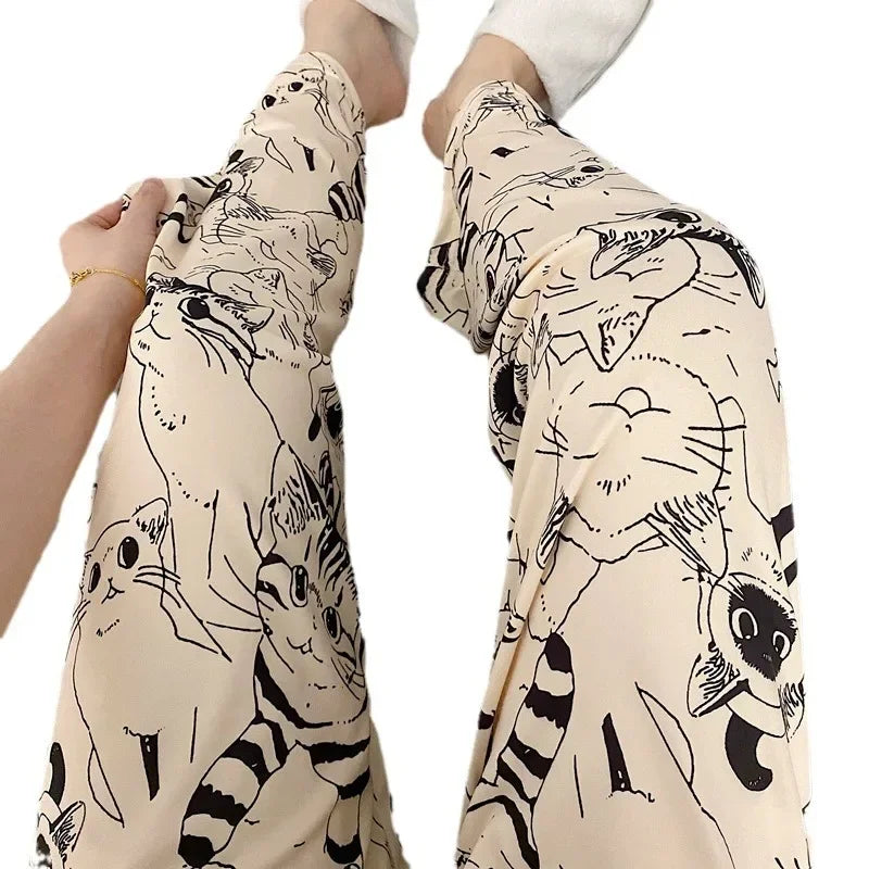 Moe Cartoon Printed Cat Pajama Trousers