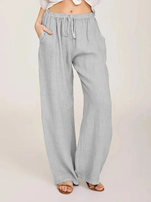 Summer and Autumn Women Cotton Linen Elastic Waist Pants