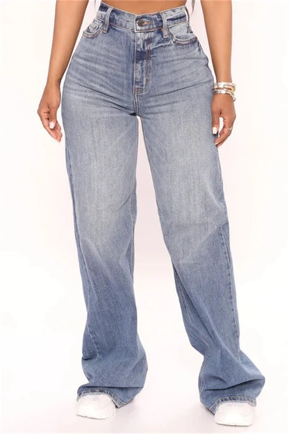 Y2K High Blue Fashion Loose Wide Leg Denim Jeans