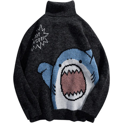 Harajuku Winter Cartoon Shark Turtleneck Knitted Sweater