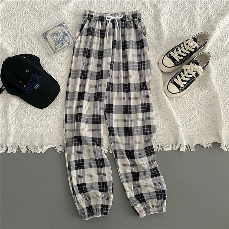 Loose Plaid Women Trousers