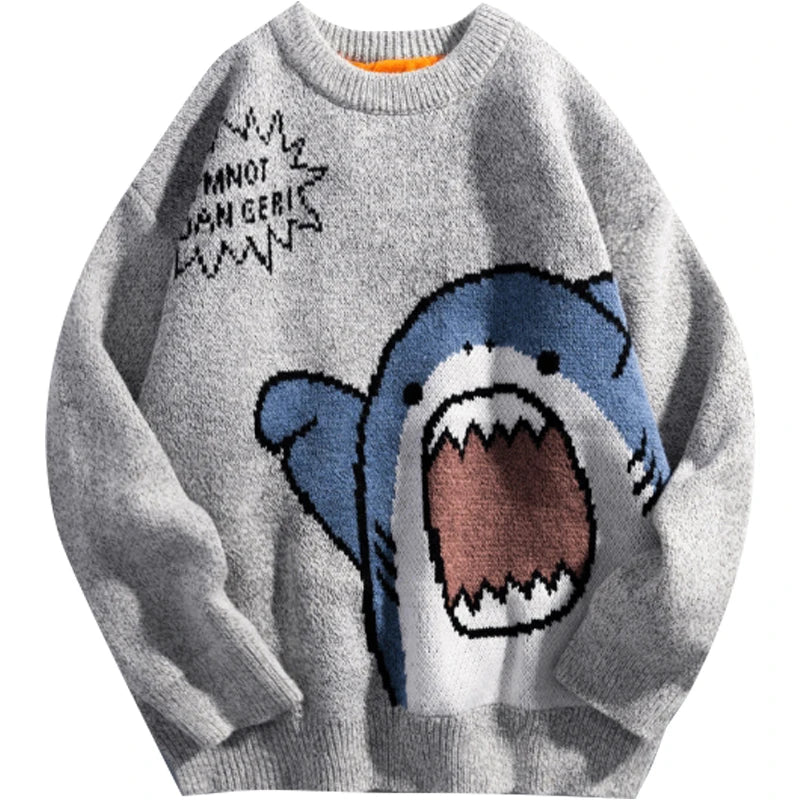Harajuku Winter Cartoon Shark Turtleneck Knitted Sweater
