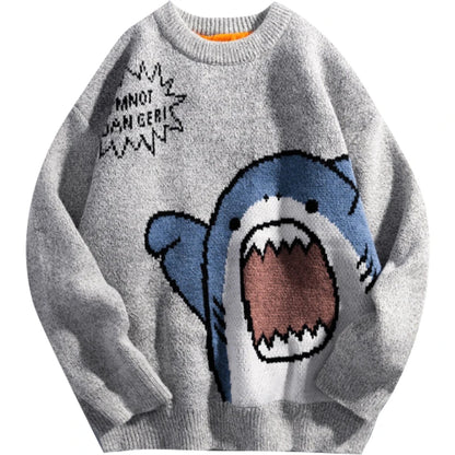 Harajuku Winter Cartoon Shark Turtleneck Knitted Sweater