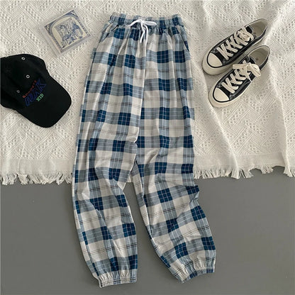 Loose Plaid Women Trousers