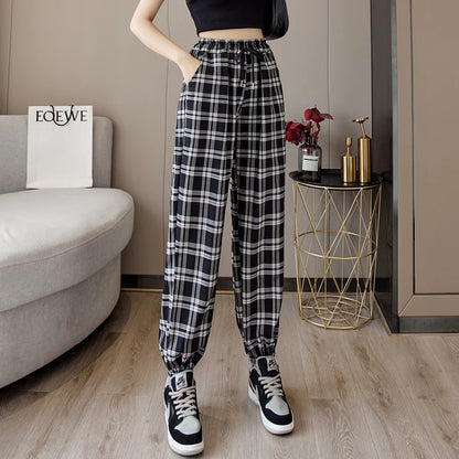 Loose Plaid Women Trousers