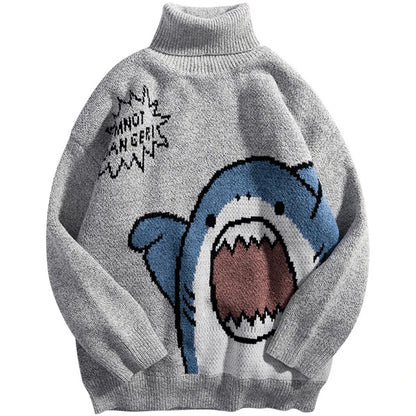 Harajuku Winter Cartoon Shark Turtleneck Knitted Sweater