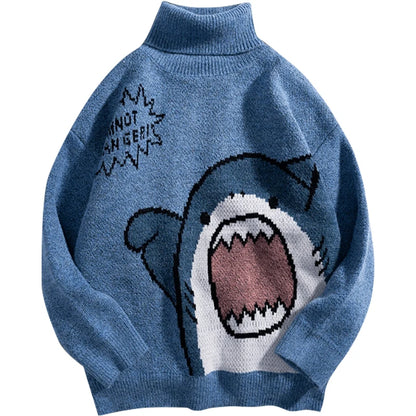 Harajuku Winter Cartoon Shark Turtleneck Knitted Sweater