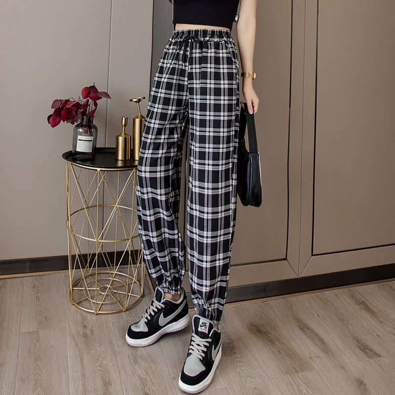 Loose Plaid Women Trousers
