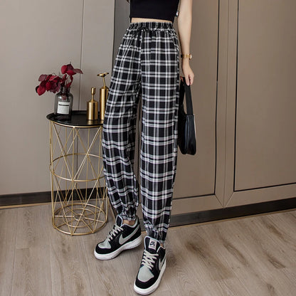 Loose Plaid Women Trousers