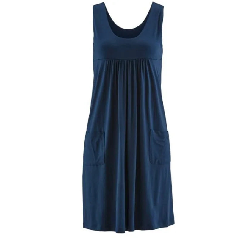 Women's Striped Summer Dress Loose Sleeveless Mid-Calf O-Neck Casual Fashion Dress Polyester Fabric Straight Silhouette