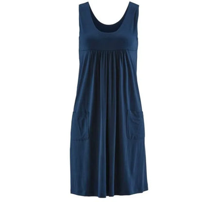 Women's Striped Summer Dress Loose Sleeveless Mid-Calf O-Neck Casual Fashion Dress Polyester Fabric Straight Silhouette