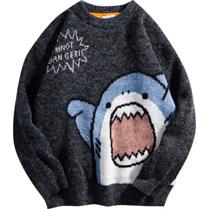 Harajuku Winter Cartoon Shark Turtleneck Knitted Sweater