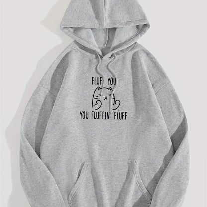 Cute Cat & Letter Printed Pocket Drawstring Hoodie