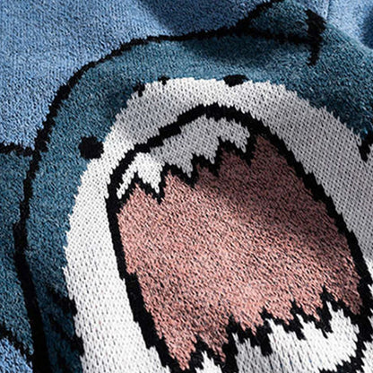 Harajuku Winter Cartoon Shark Turtleneck Knitted Sweater