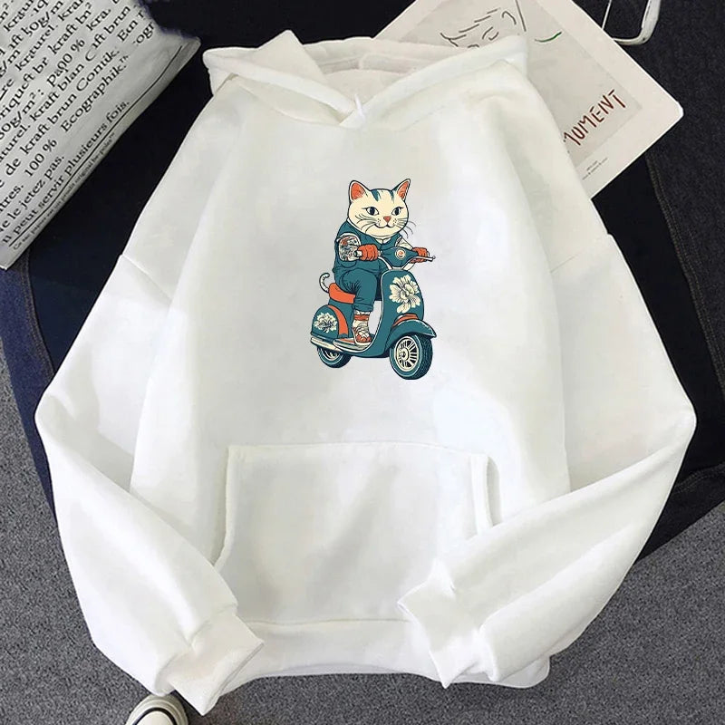 Cool Unisex Cat Scooter Hooded Sweatshirt