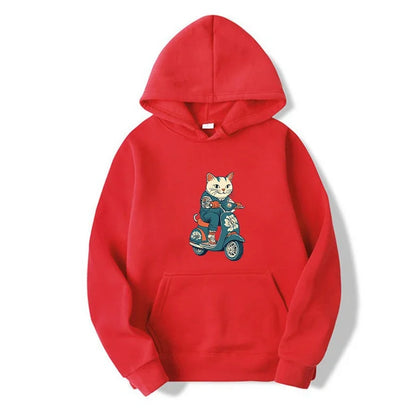 Cool Unisex Cat Scooter Hooded Sweatshirt
