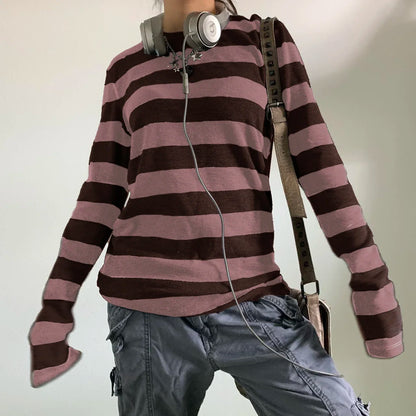 Y2K Aesthetic Stripped Pattern Gothic Long Sleeve