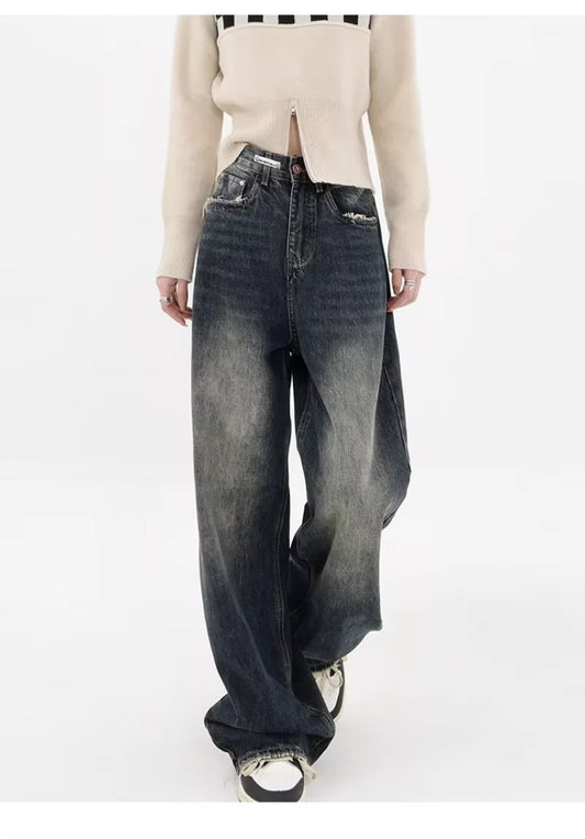 New Style Y2K Streetwear Retro Dust High Waist Jeans