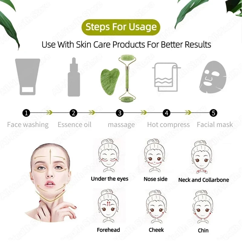 Gua Sha Jade Massage Roller Set